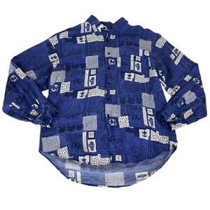 Vintage Direct Hit 100% Silk Men’s Shirt Geometric Pattern 80’s 90’s Size L Blue